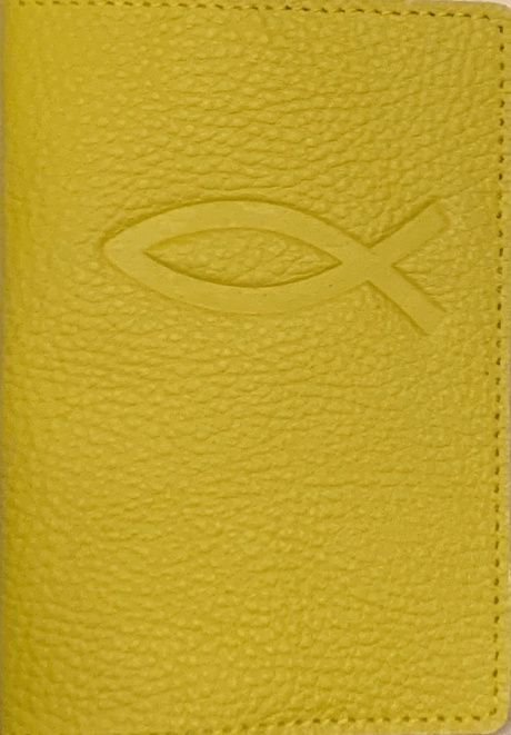 Обложка для паспорта (натуральная цветная кожа), "Рыбка" термопечать, цвет желтый