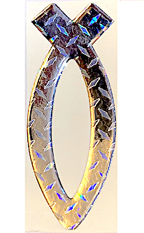 Наклейка объемная Рыбка серебро-кристалл-радужная металлик (17x6см) супер большая
