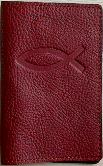 Обложка для паспорта (натуральная цветная кожа), "Рыбка" термопечать, цвет светлое бордо