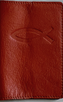 Обложка для паспорта (натуральная цветная кожа), "Рыбка" термопечать, цвет коричнево-оранжевый