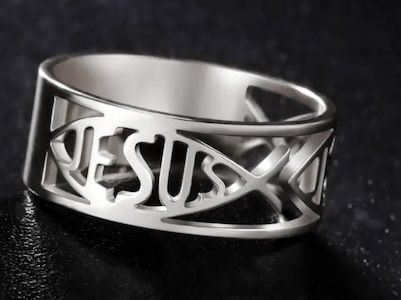 Кольцо Рыбка-Jesus по периметру, материал сталь, 19 размер, цвет "серебро"