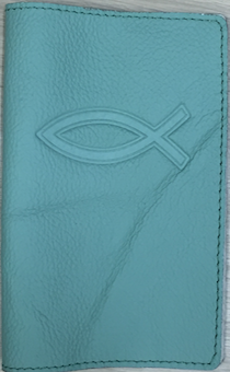 Обложка для паспорта (натуральная цветная кожа), "Рыбка" термопечать, цвет бирюзовый
