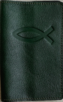 Обложка для паспорта (натуральная цветная кожа) , "Рыбка" термопечать, цвет темно-зеленый