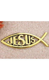 Наклейка на машину пластик Рыбка с надписью JESUS  большая золото, 13*4 см