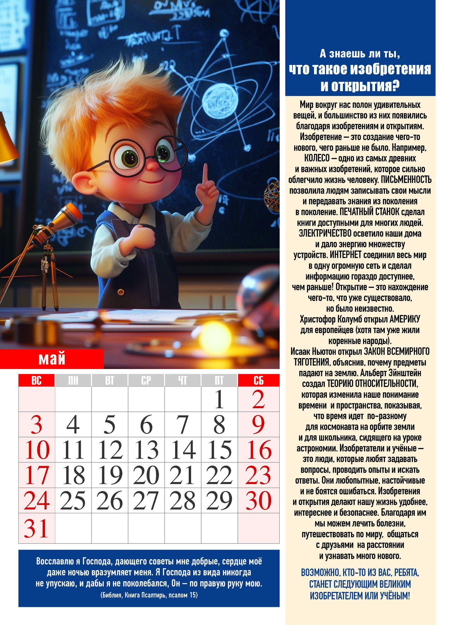 Календарь перекидной на пружине 12 страницах на 2026 год 25*35 см  "Хочу все знать. Календарь для почемучек. Каждый месяц - новое открытие" (детский) код 524306
